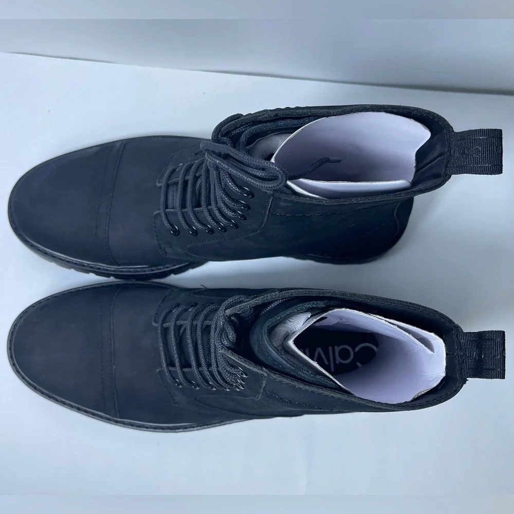Calvin Klein Black Lorenzo Lace-Up Combat Boots Size 8M NWT With Box